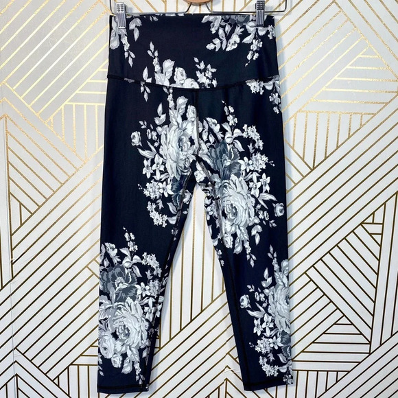 Albion Leggings High-Waisted Cropped Antigua Slate Floral‎ Print Gray Size Small - Picture 2 of 9